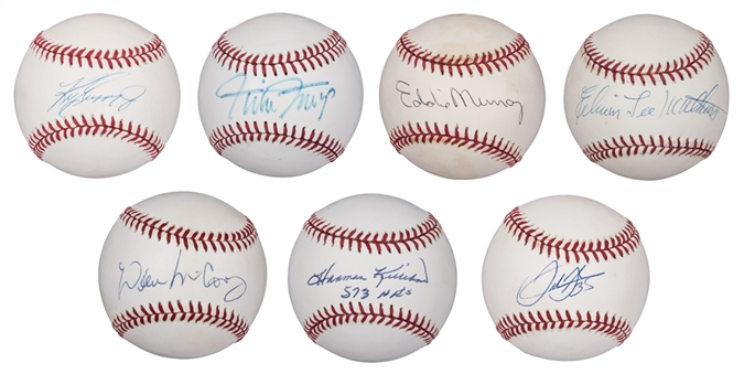 Lot of (7) 500 Home Run Club Single Signed Baseballs - Murray, Thomas, Killebrew, Griffey Jr, Mays, McCovey, & Mathews (PSA/DNA & JSA)